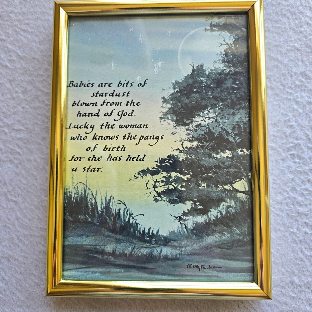 Vintage Katy Fisher Baby Foil Print Framed 1980s Cottagecore Nursery Poem Art...